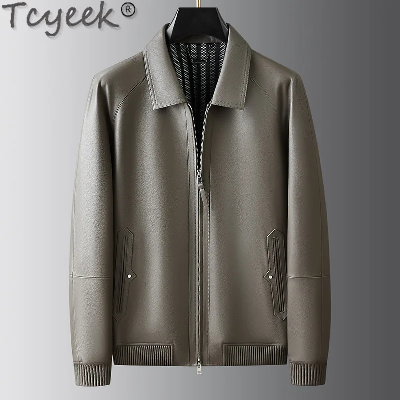 Tcyeek Real Leather Jacket Men 2025 Business Casual Leather Coat Spring Autumn Clothes Sheepskin Mens Coats Jaqueta De Couro