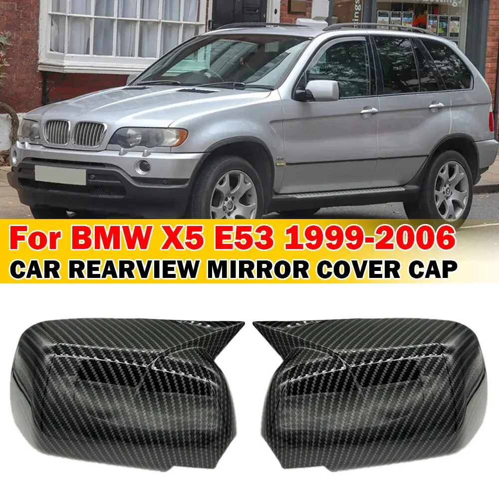 For BMW X5 E53 1999-2006 Car Sticker Rearview Side Mirror Cover Wing Cap Exterior Door Rear View Case Trim Carbon Fiber Look ABS