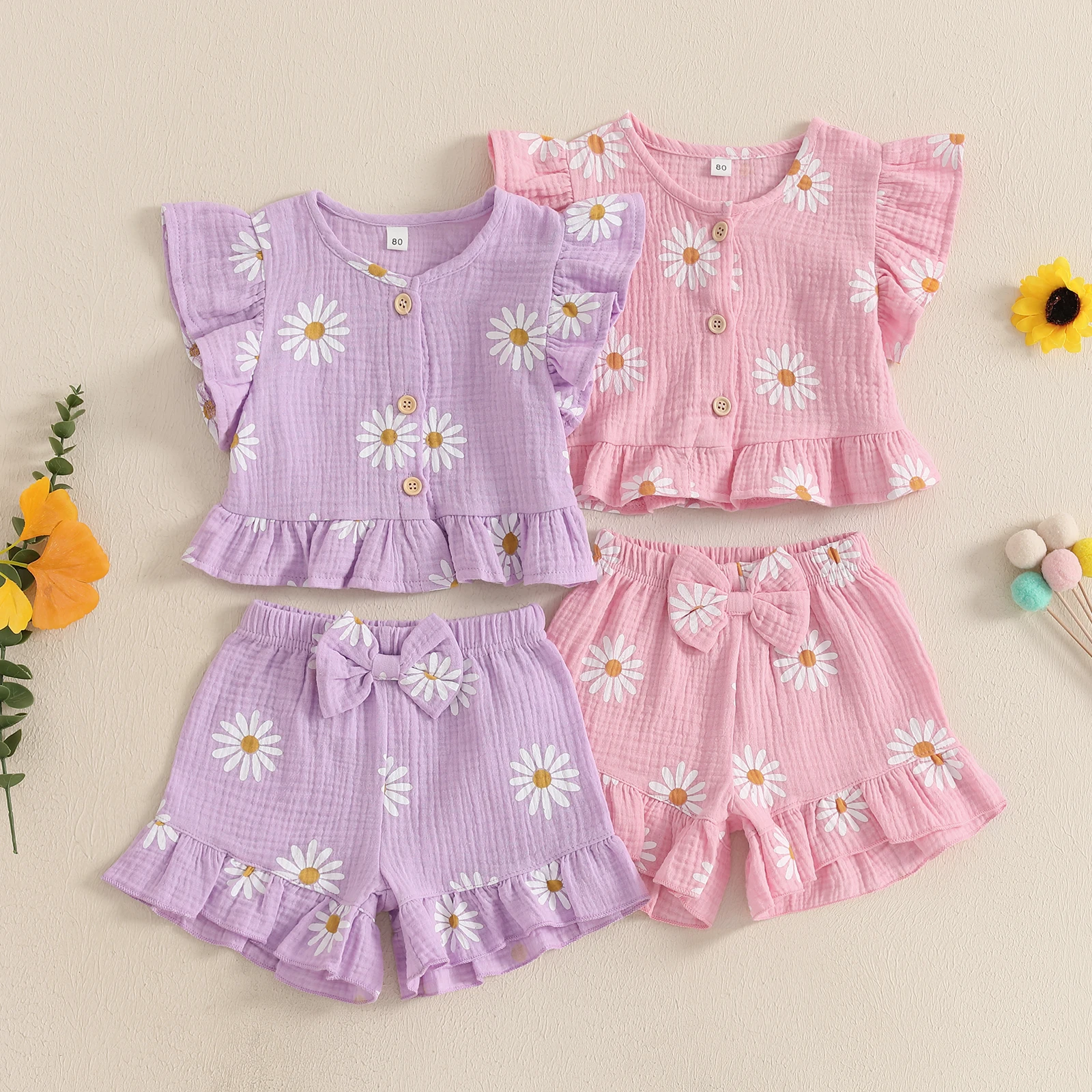 Baby Girls Casual Vest Short Suit Toddler Cotton Lovely Clothing Floral Tank Tops and Elastic Shorts Set Children Cute Clothes