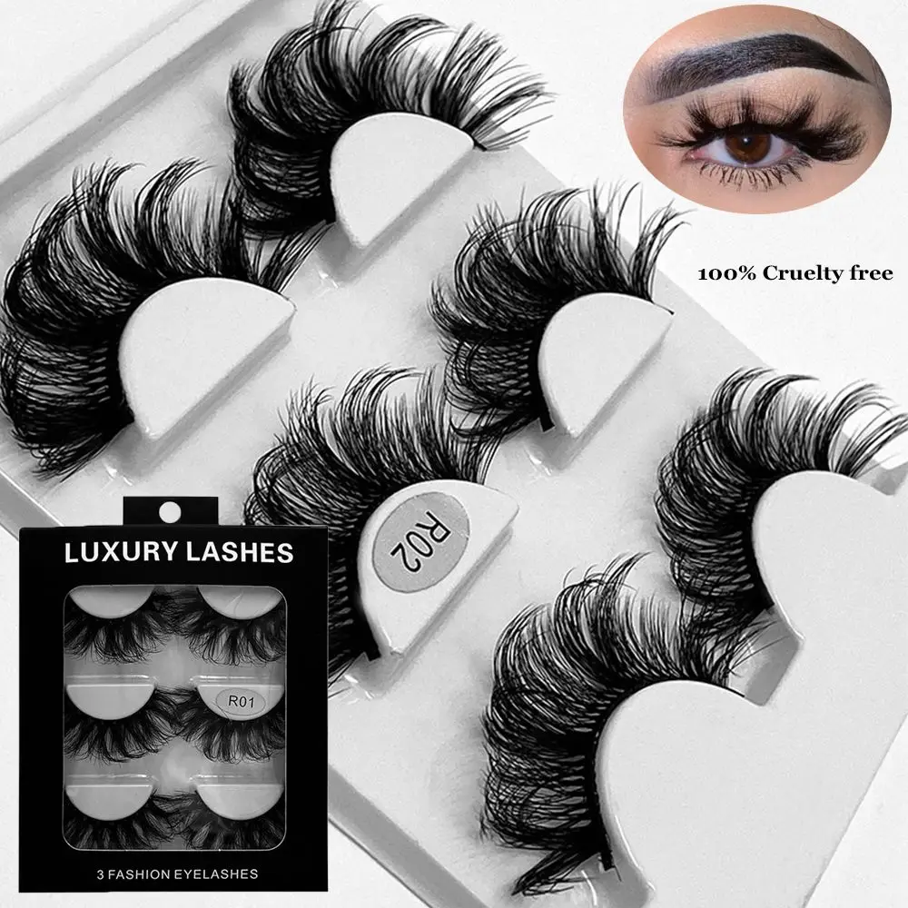 

SKONHED 3Pairs Eye Extension Dramatic Long Natural False Eyelashes 20mm Fluffy 100% Cruelty free 3D Mink Lashes