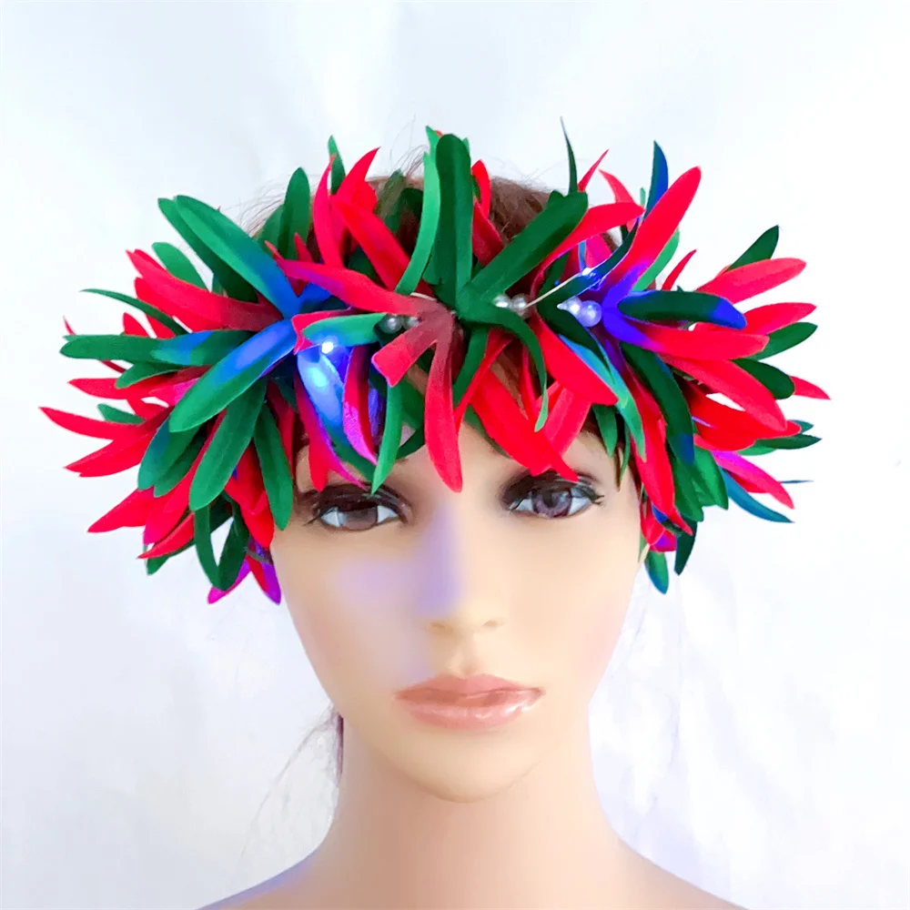 Spide Lily With Pearls Haku Lei Christmas LED Floral Head Crown for Wedding Festival Party Hawaiian Headband Glow Flower Crown