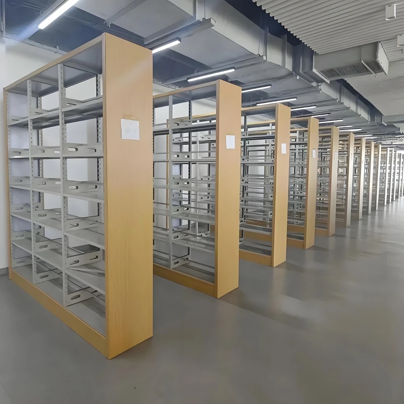 

Modern Double-Sided Guard Bookshelf with Metal Accents for School Office Supermarket Bookstore Hospital Use Library Furniture