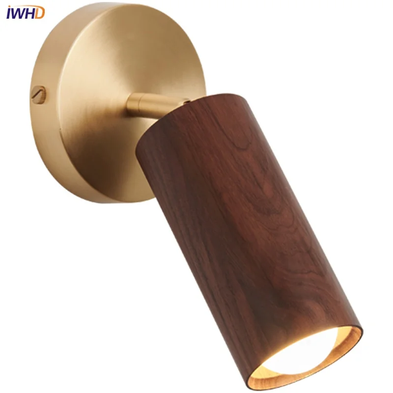 

IWHD Wood Nordic LED Wall Light Fixtures Indoor Home Decor Aisle Study Foyer Modern Ambient Copper Canopy Bedside Lamp Wandlamp