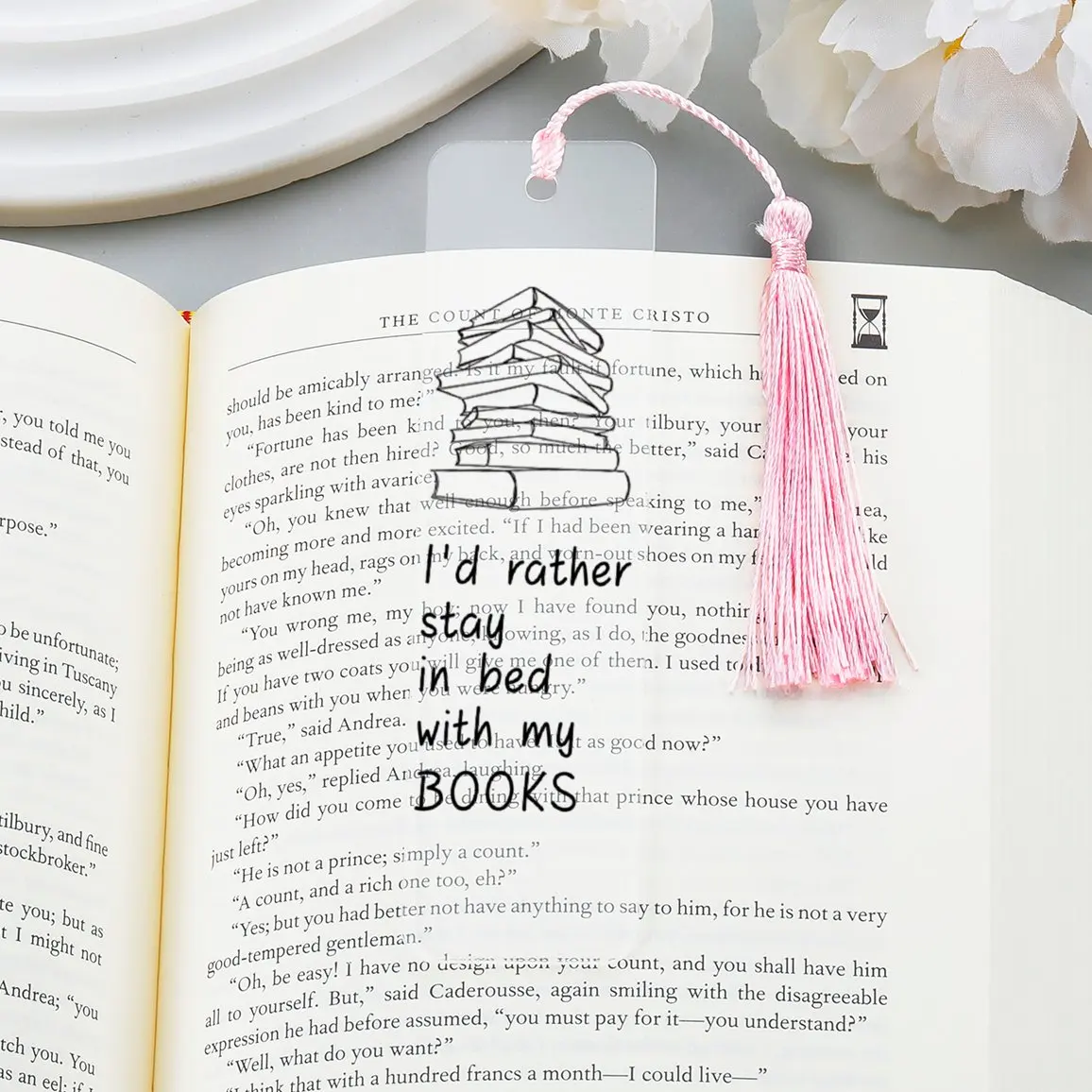 I\'d Rather Stay in Bed with My BOOKS Reading Sublimation Designs Acrylic Book Mark Gifts for Reader Lovers with 5 Colors Tassel