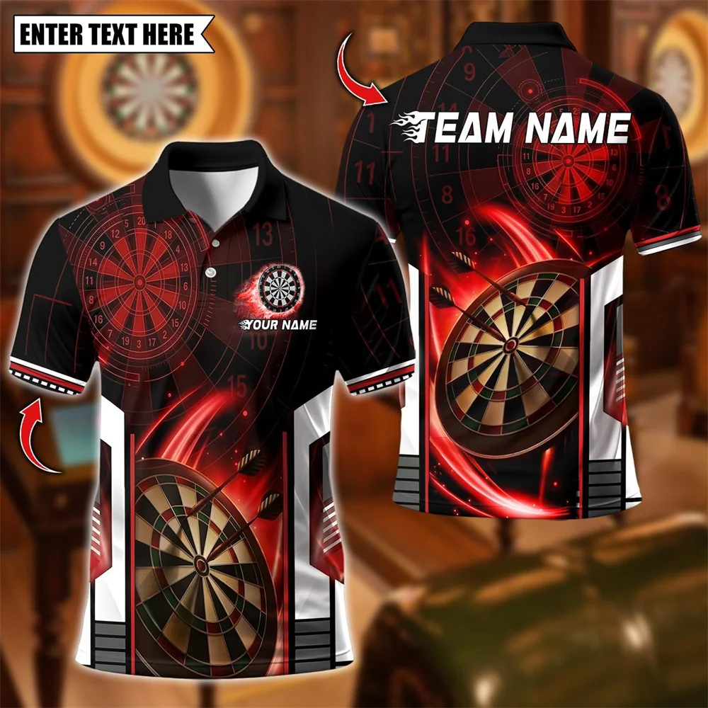 Custom Darts Team Shirts Men's Polo Short Sleeve 3D Dartboard Print Personalized Team Name Summer Breathable Polo Sports Tops