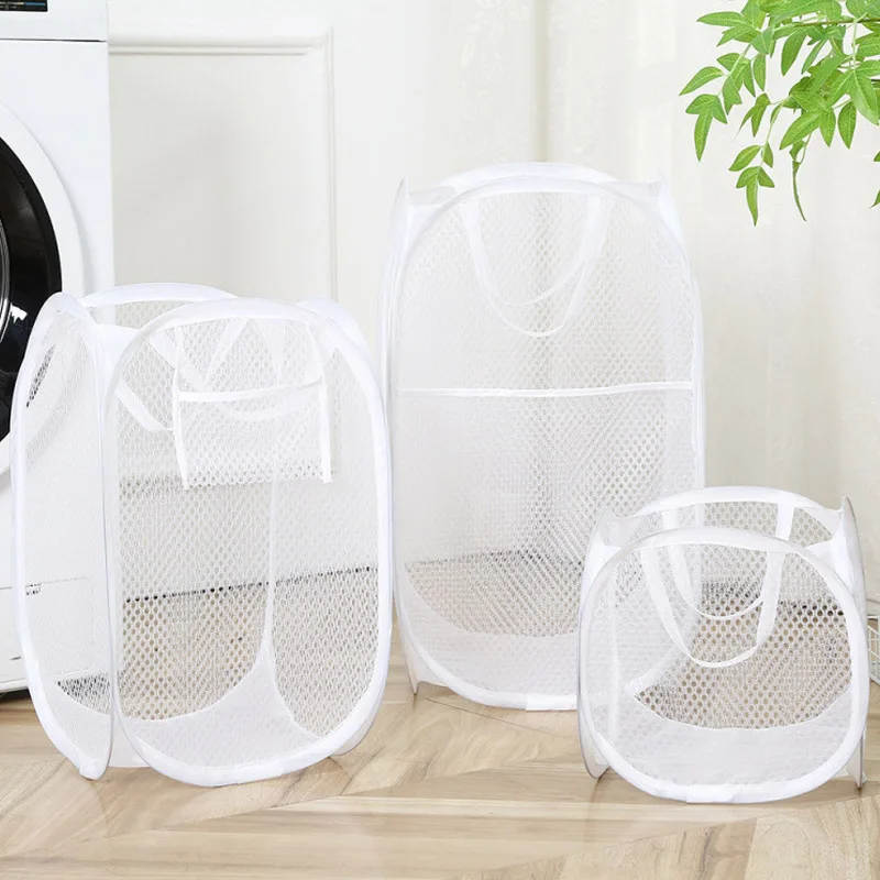 Collapsible Pop-up Mesh Laundry Basket Portable Clothes Hamper  Ventilated Foldable Easy Storage Bathroom Clothes Organizer Bag