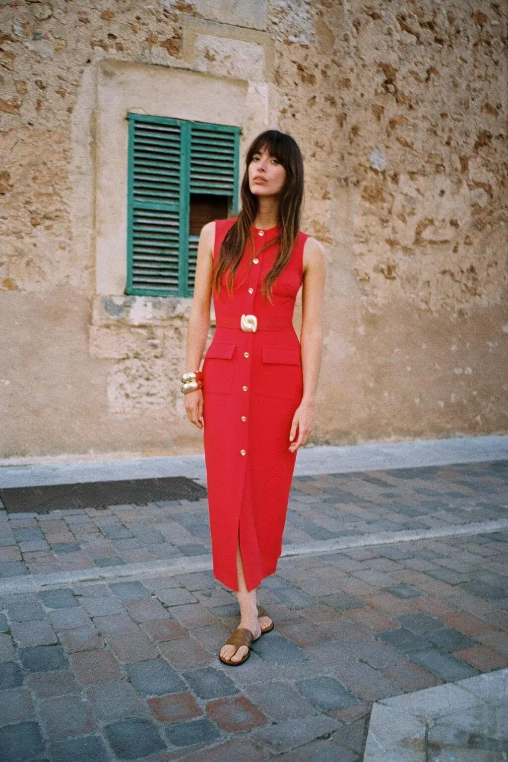 

Летнее новое поступление: женское платье миди с пуговицами и поясом, круглый вырез, завышенная талия, полиэстер