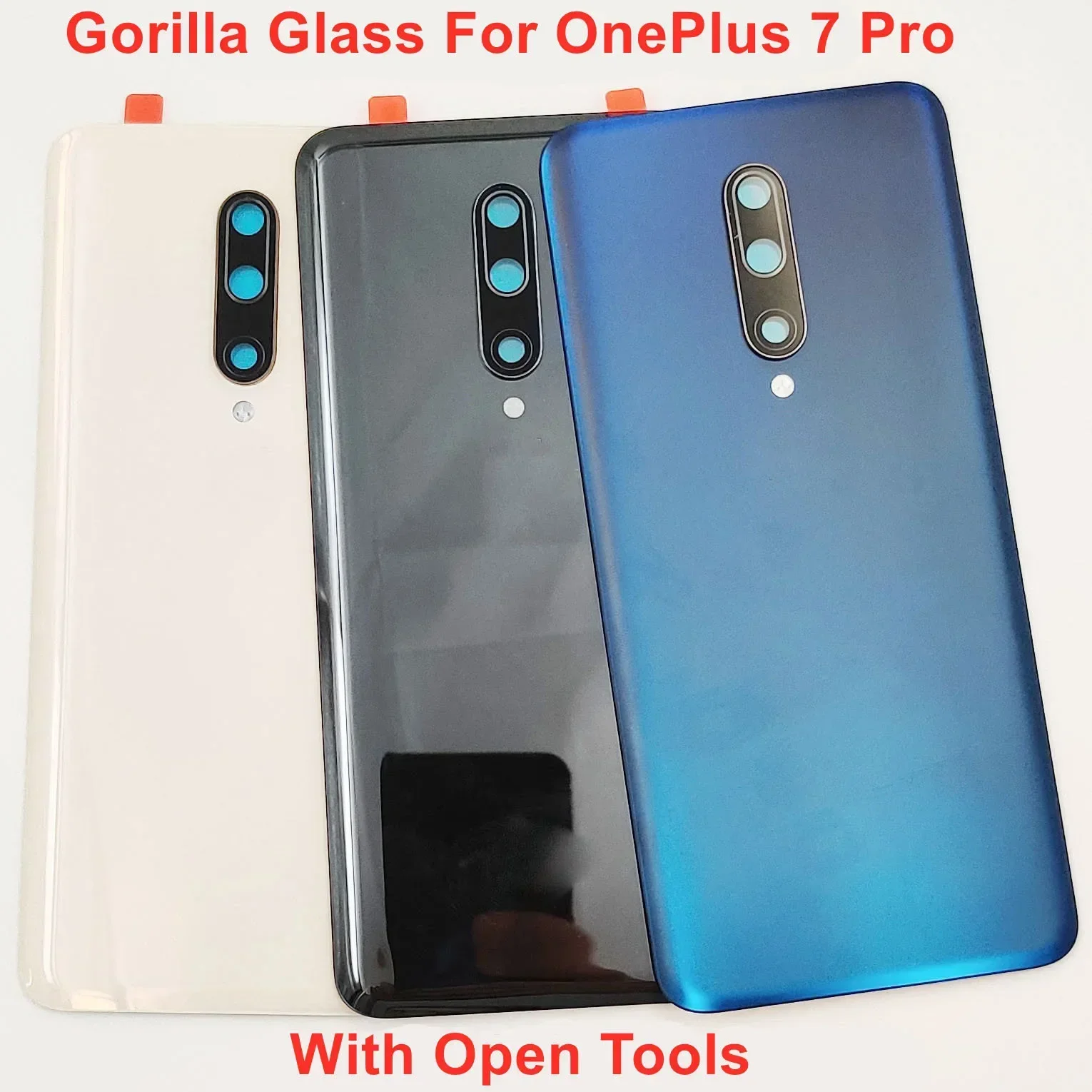 A+++ Gorilla Glass For OnePlus 7 Pro Battery Cover Hard Back Door Lid Rear Housing Case Shell With Camera Lens Adhesive Sticker