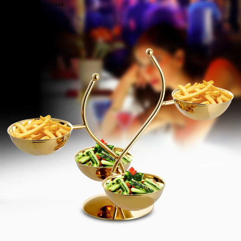 Stainless Steel Snack Tray Bar Ktv Fruit Dish Metal Fruit Plate Dim Sum Dish Dried Fruit Candy Rack Partition Dessert Snack Rack