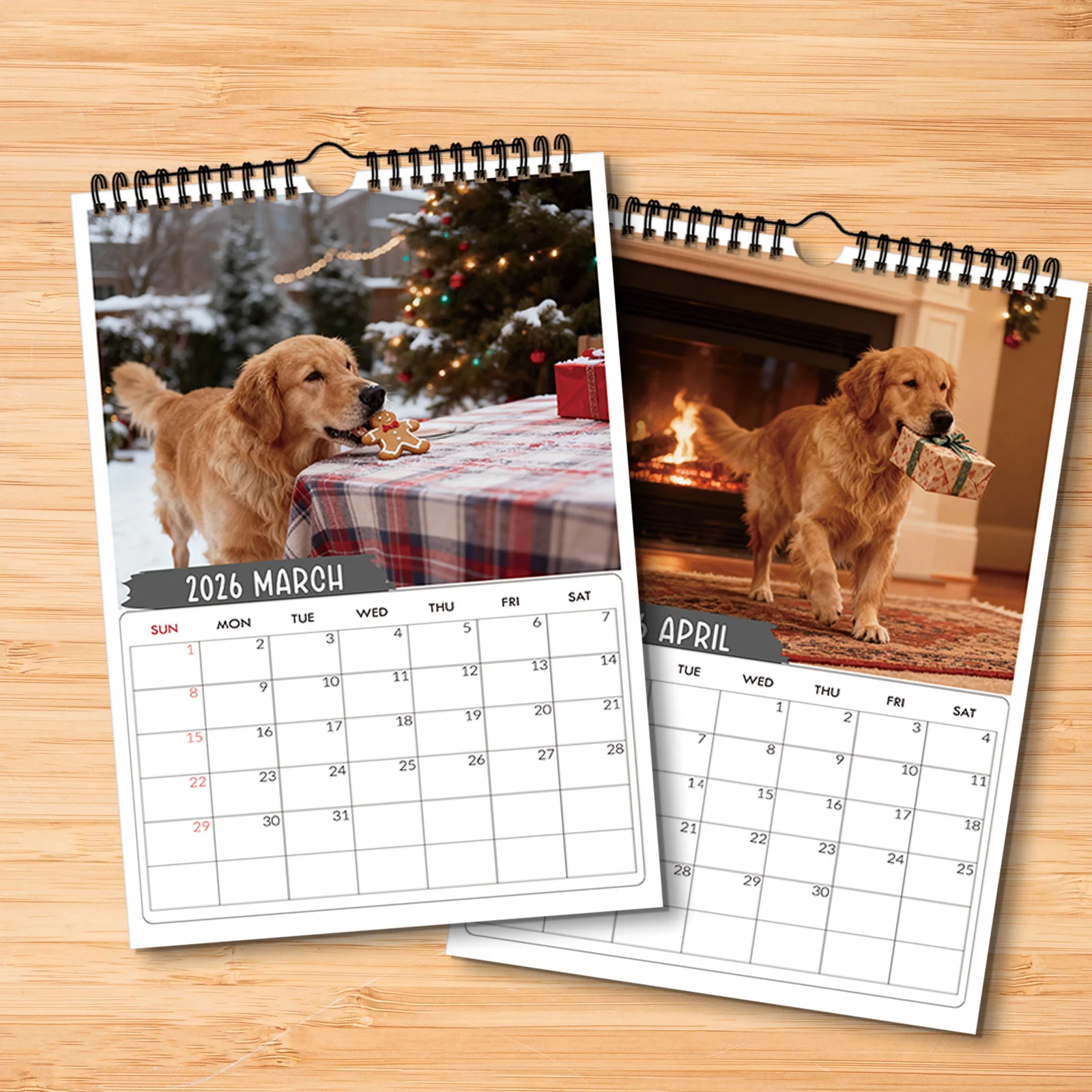 ปฏิทินโกลเด้นรีทรีฟเวอร์แบบเทศกาล 1 ชิ้น เหมาะสำหรับตกแต่งบ้าน ห้องนั่งเล่น สำนักงาน เหมาะสำหรับคนรักสุนัข ของขวัญปีใหม่ที่ดี