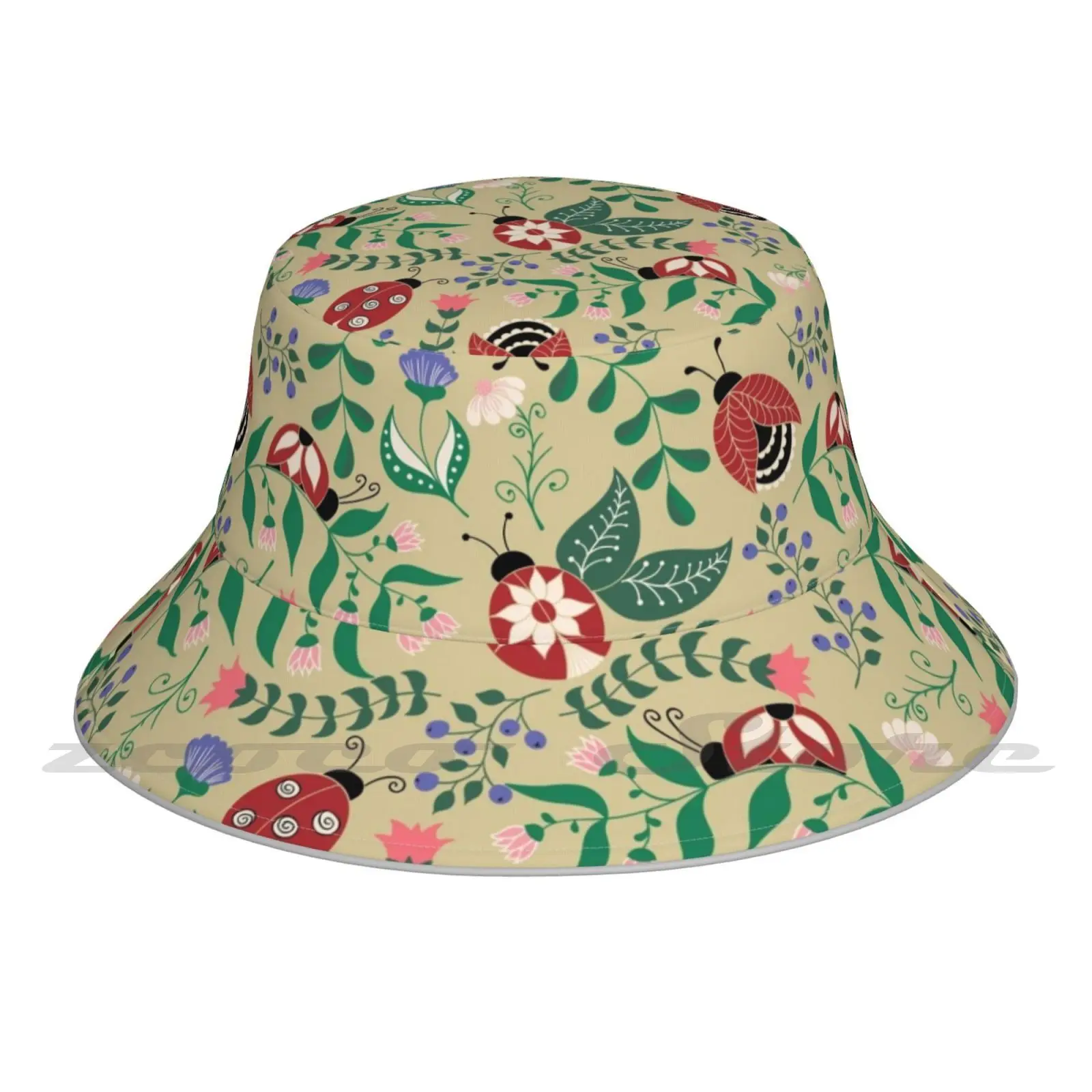 Cap Diy Light Foldable Sunshade Fashion Fisherman Hat Design Surface Pattern Illustration Art Floral Flowers Leaves Bugs Pattern