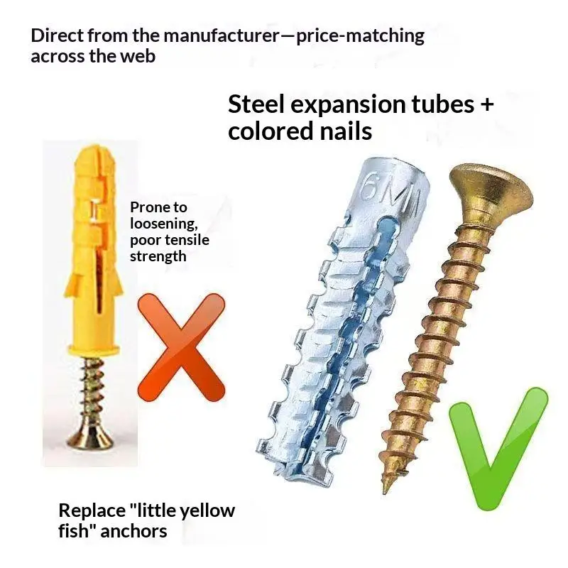 Self-Tapping Screw & Expansion Tube Anchor Kit Heavy Duty Waterproof Carbon Steel for Drywall Outdoor Indoor Installation