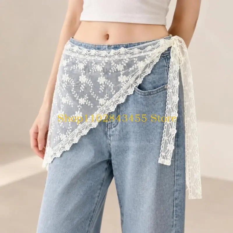 49MC Vacation Swimwear Layer for Women and Girls, Triangular Tie-On Lace Waist Scarf for Pool, Beach, and Party Outfit Styling