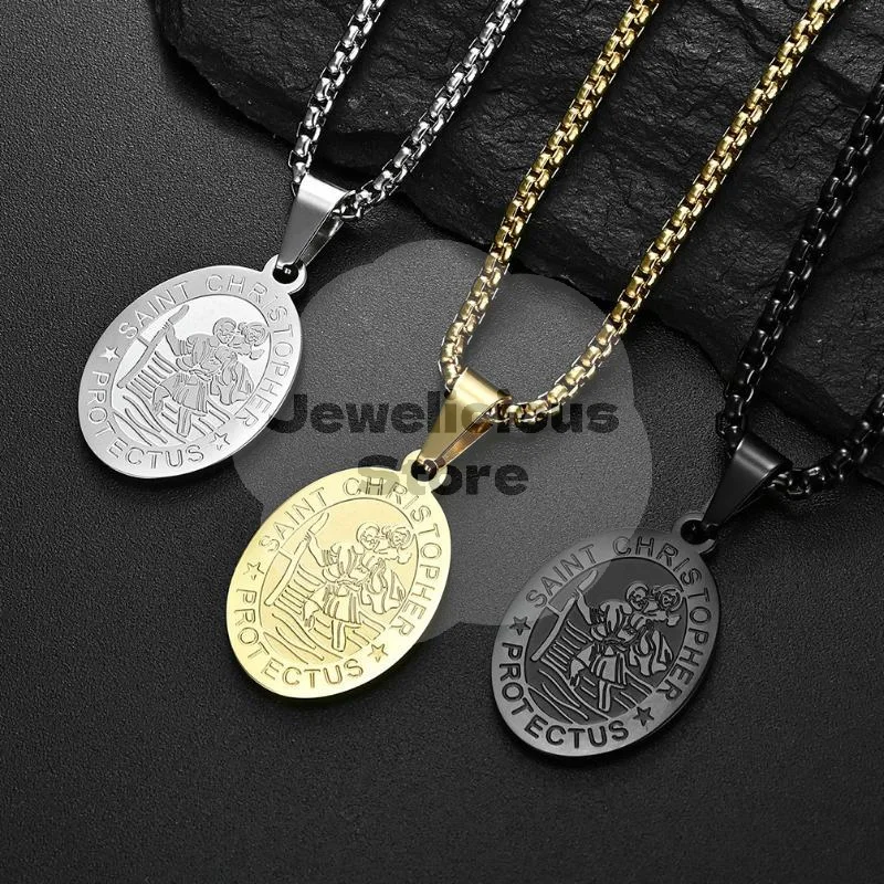 Titanium Steel Angel  Saint Protection Pendant Necklace For Men Women Trendy Punk Simple Jewelry Accessory Gift