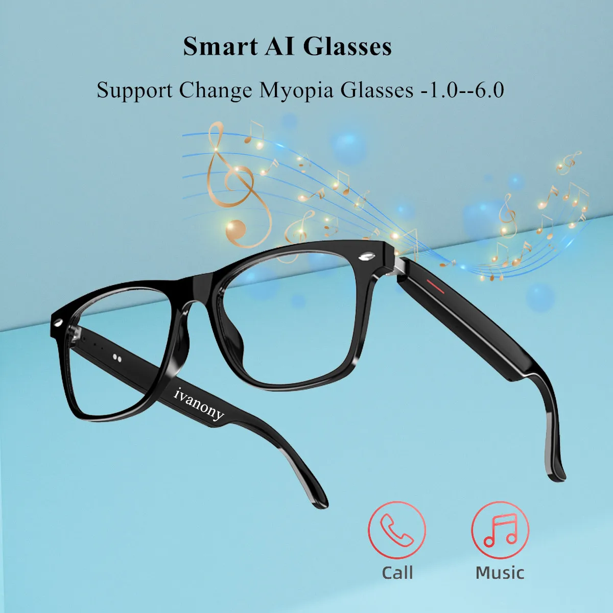 

Men's Smart Glasses Prescription Custom Lenses Voice Assistant Remote Camera Listen Song Bluetooth Translate Glasses forStudying
