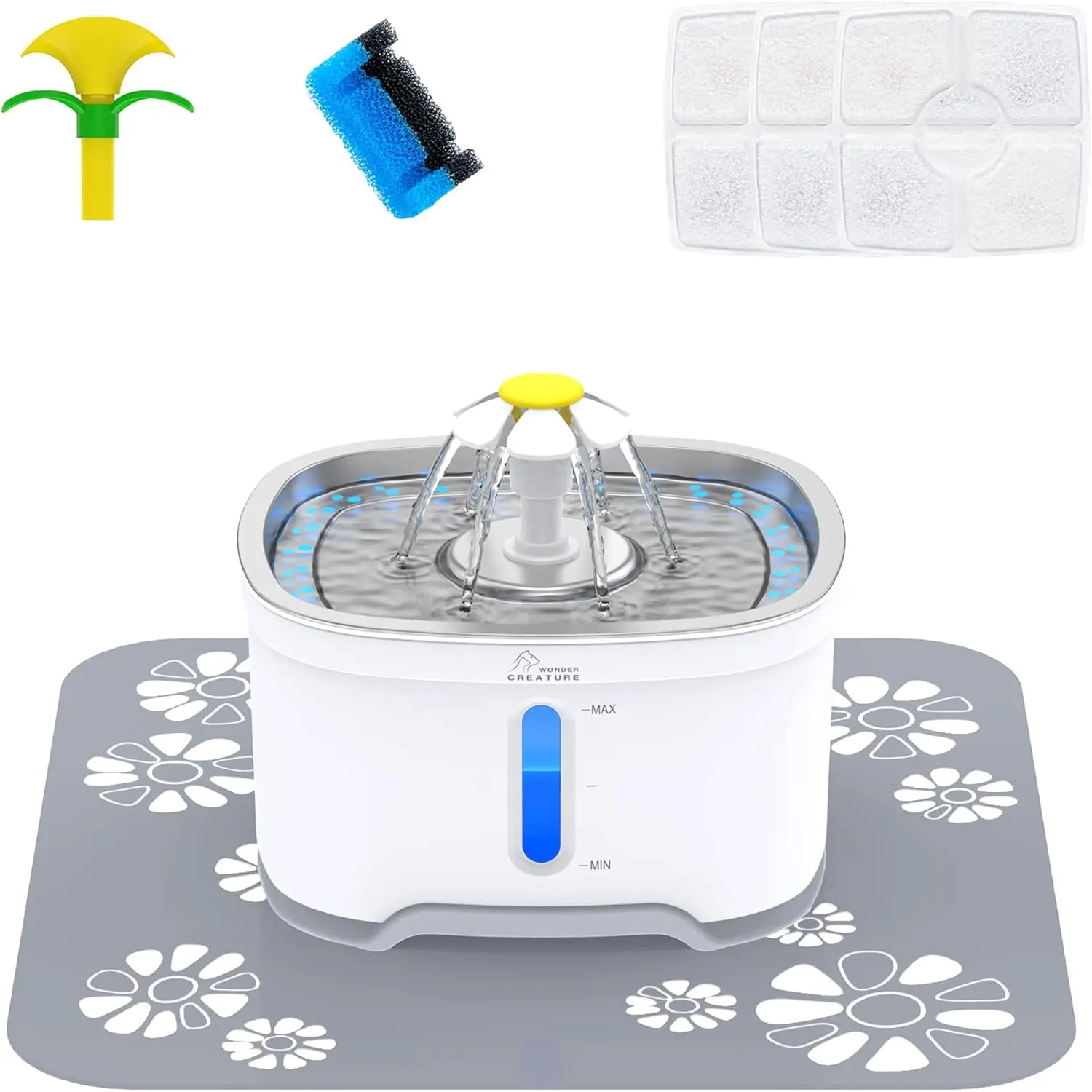 

Cat Water Fountain 84oz Stainless Steel Automatic with LED Alert & Water Window