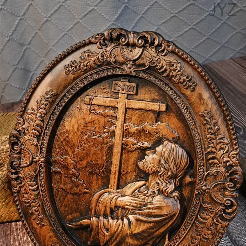 Vintage Solid Wood Carving Jesus Hill Garden Prayer, Religious Statue Home Decoration