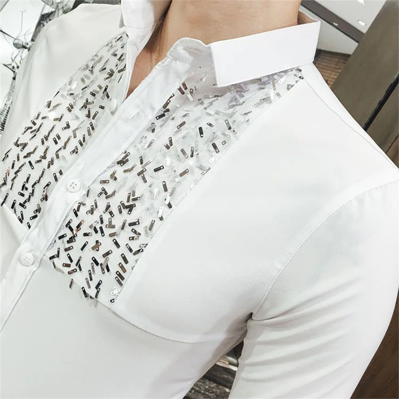 Embroidered Sequin High-End Luxury Slim Fit Long Sleeve Men Shirt Spring New Quality Comfortable Breathable Casual Chemise Homme