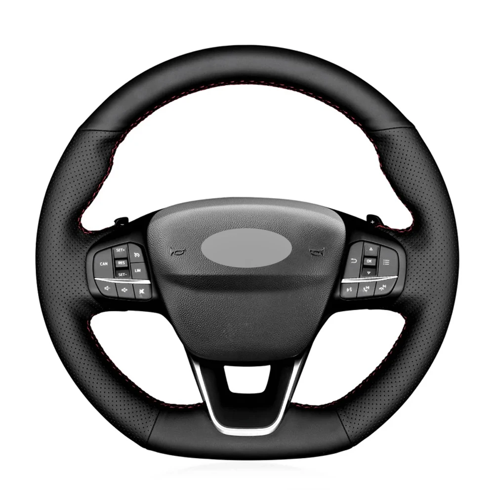 

Alcantara Steering Wheel Cover Real Leather Red Thread Car Accessoires for Ford FOCUS FIESTA KUGA PUMA (ST I ST-LINE) 2017-2024