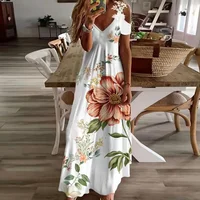 Vestido largo informal de moda de verano con tirantes sin mangas de encaje blanco estampado para mujer
