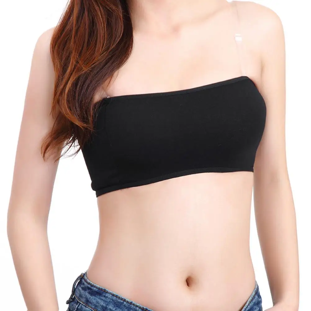 Strapless-wraped Breasts Black Tube Tops Elastic Bandeau Backless ' Strapless