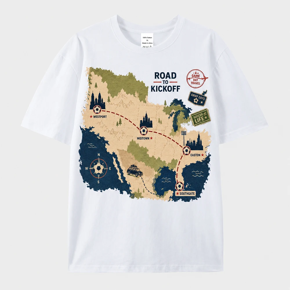 Vintage Soccer Graphic T Shirt Cotton Retro Map Print Tee Sports Fan Gift Game Day Casual Short