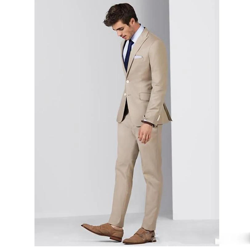 Traje de boda Beige para hombre, esmoquin de novio de negocios