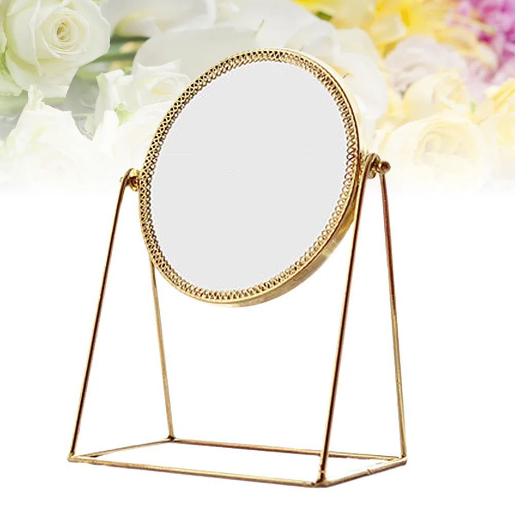 1 Uds espejo de maquillaje estereoscópico marco de Metal de cobre espejo de escritorio giratorio resistente a los arañazos imagen clara para mujeres
