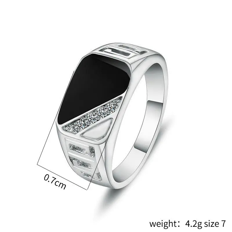 Classic Size 6-12 Men Rhineston Jewelry Gold/Silver-Color Black Enamel Male Finger Titanium Stainless Ring