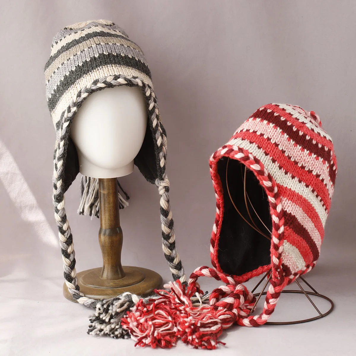 bomberbraid hair Hand hook hat FUR Women's Winter Thickened Warm Knitted Wool Cap Cold Cap Large Head Surround Hat with earflaps #5