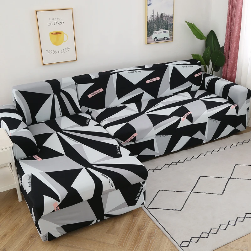 Sectional Sofa Cover Living Room L Shaped Sofa Protector Elastic Anti-dust Geometric Printed Cushion Cover Sofa Fundas Sofa