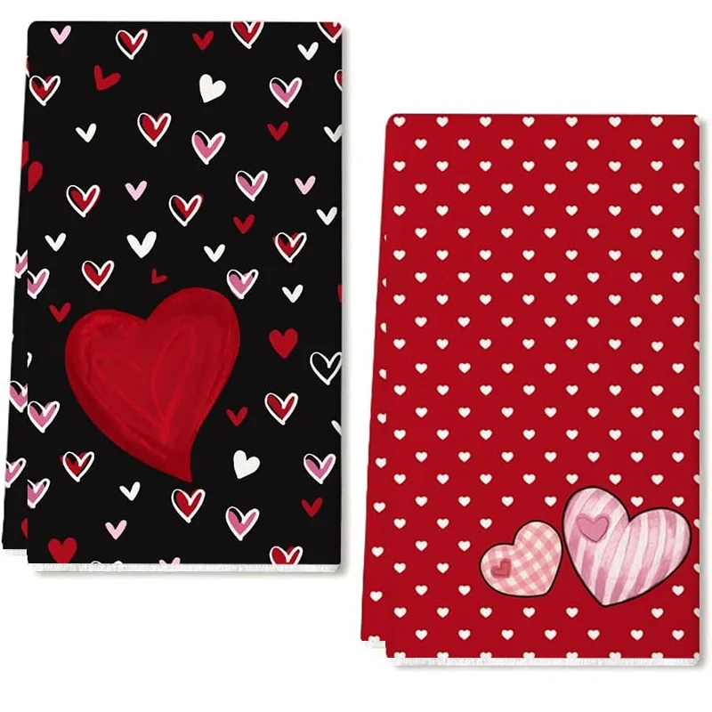 Aliexpress 2Pcs, Valentine's Day Black and Red Double Heart Kitchen Towels, 40Cm*60Cm Towel Set, Super Absorbent Soft Cleaning Cloth, Cooking and Baking Tea Towel, Hand Towel, Cleaning Cloth, Dishcloth, Kitchen Decoration, Living Room Decoration, Kitchen Essentials, Home Essentials - Aliexpress Deal