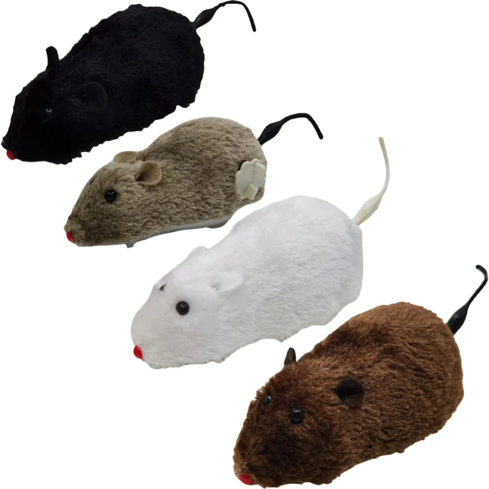 

4 Pcs Plush Clockwork Mouse Cat Toys for Cats Wind up Kitten Indoor Moving Electric