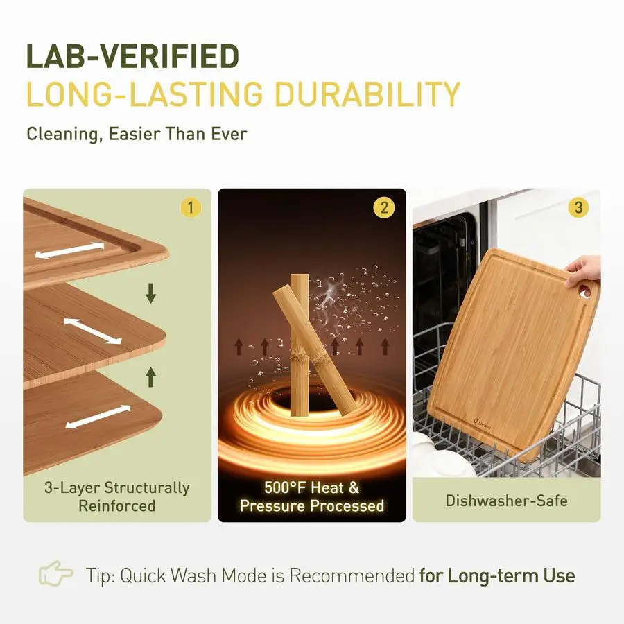 เขียงไม้ไผ่ทนทานพร้อมฐานกันลื่น เขียงไม้ขนาดใหญ่พิเศษสำหรับห้องครัวพร้อมร่องสำหรับน้ำผลไม้ เขียงไม้สำหรับทำอาหาร