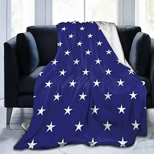 Star Flannel Throw Blanket Blue and White Colour Air Conditioning Blanket for All Seasons Couch Sofa Living Room King Queen Size