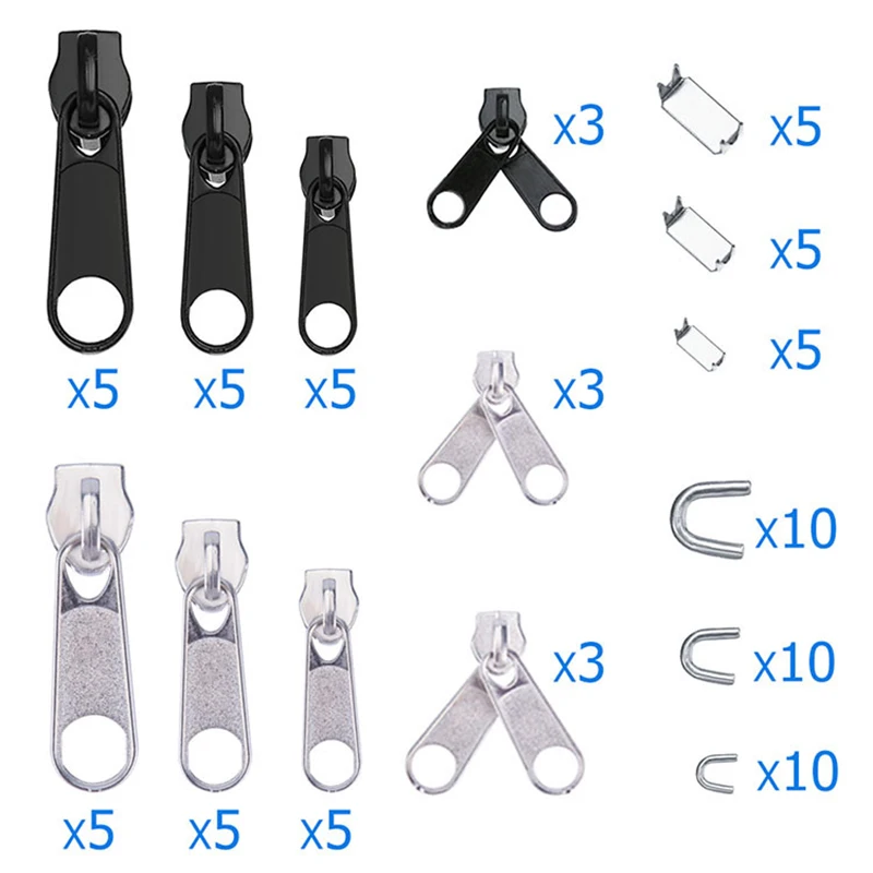 197/85pcs 1set Zipper Repair Kit Zipper Replacement Puller For Clothing Tent Install Pliers Tool Stop Extension Luggage Clothing