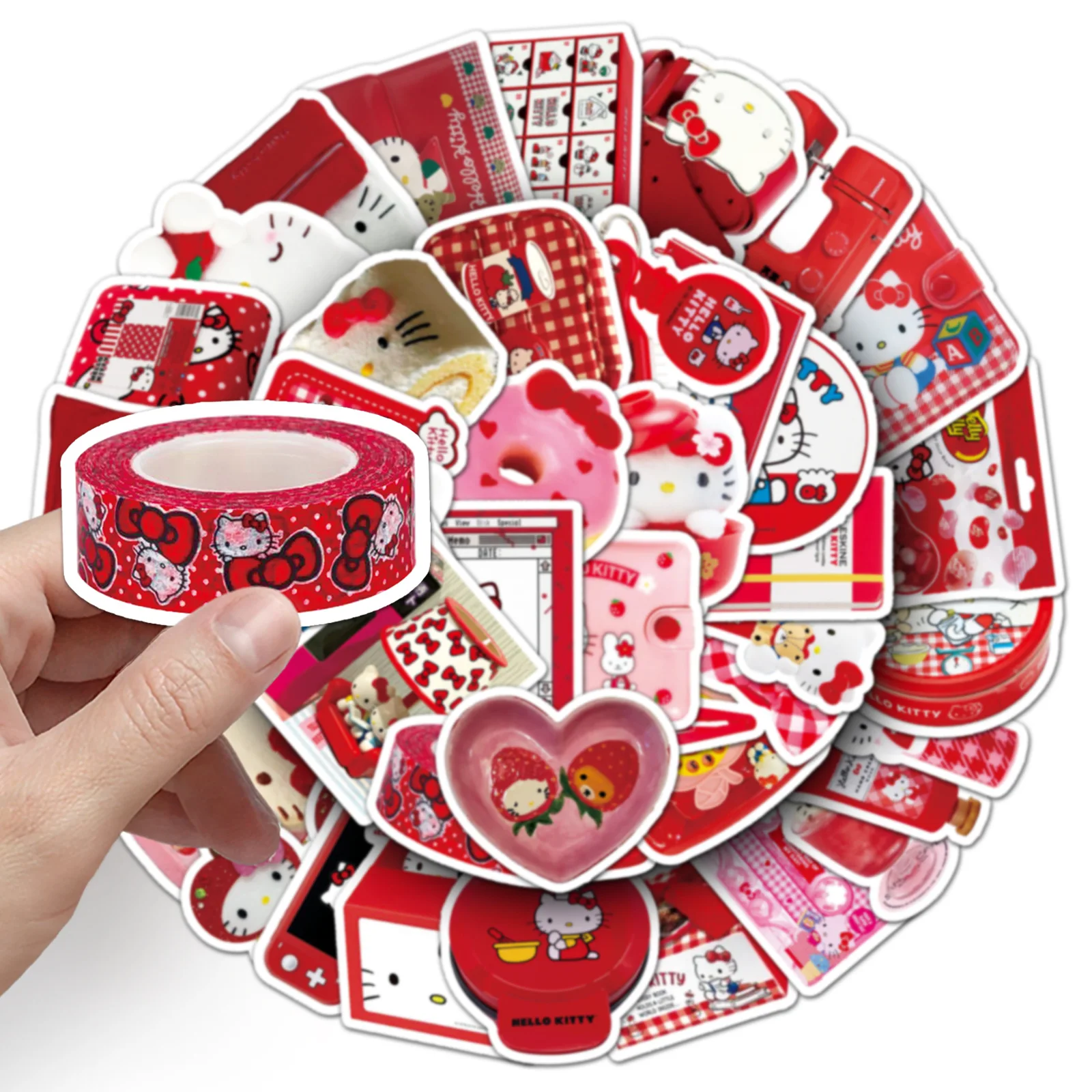 50PCS Red INS Stickers Hello Kitty Graffiti Cartoon DIY Decoration Girl Gifts Decals Fridge Luggage Laptop Guitar Car Bike Gifts