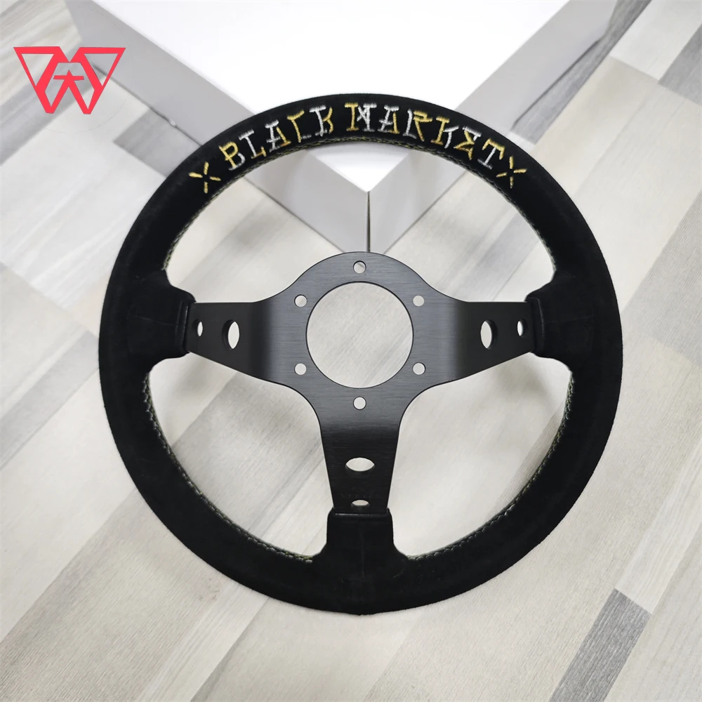 JDM 13 Inch 335mm Frosted High Quality  Suede Competitive Embroidery Racing Steering Wheel Car Modification Universal Accessory