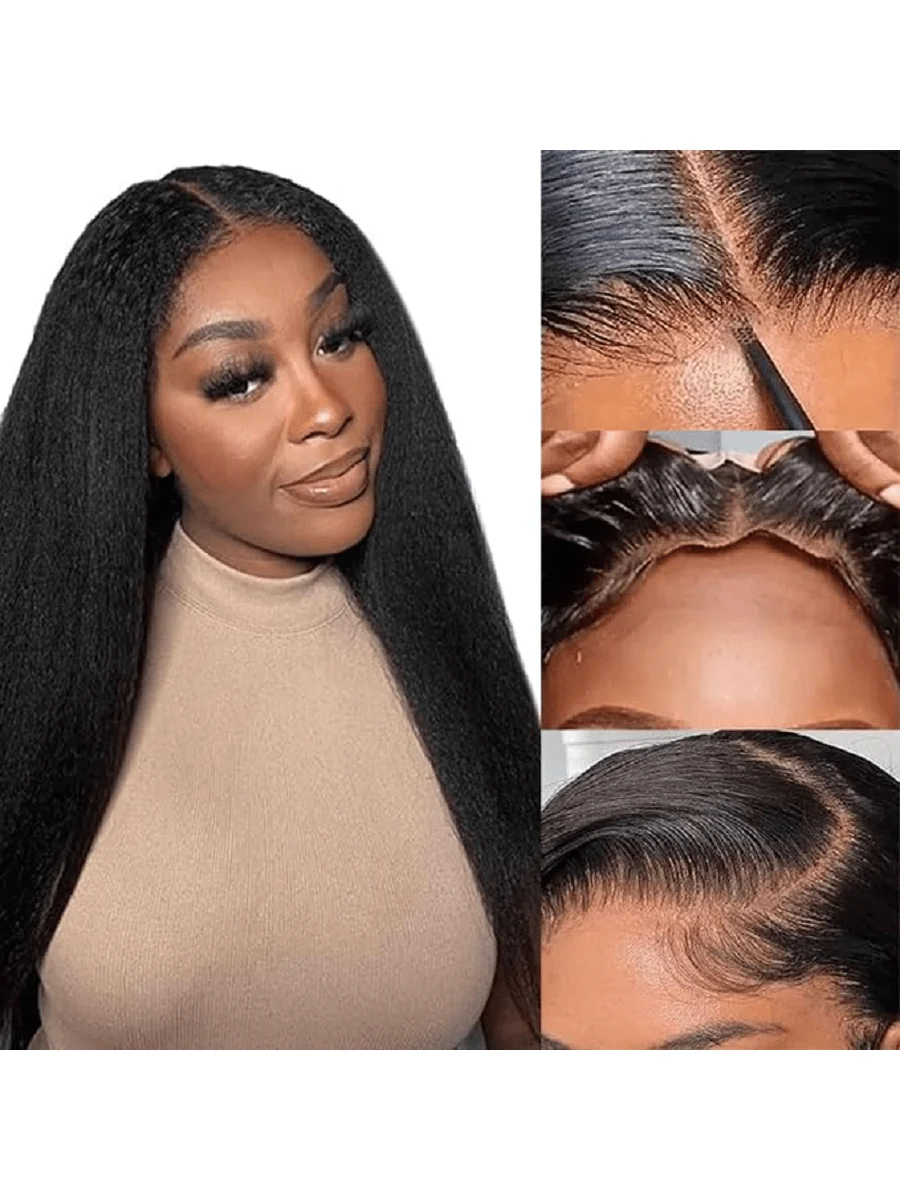 

Wear and Go Glueless Wig Kinky Straight Lace Pre Cut 4x4 Lace Front Wigs Human Hair For Women Glueless Wig 180% Density