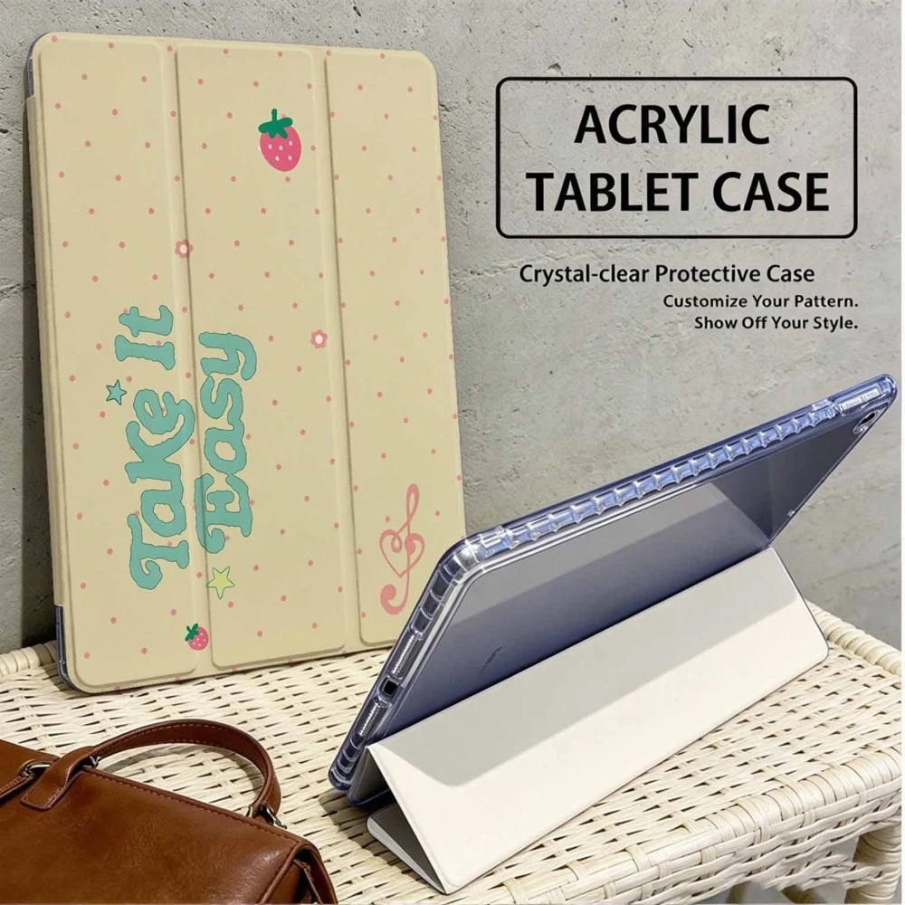 Take It Easy Strawberry For iPad Pro 11 12.9 13 A16 M2 M4 M3 M5 9.7 10.2 5/6/7/8/9/10/11th Mini Air 3 4 5 6 Tablet Case