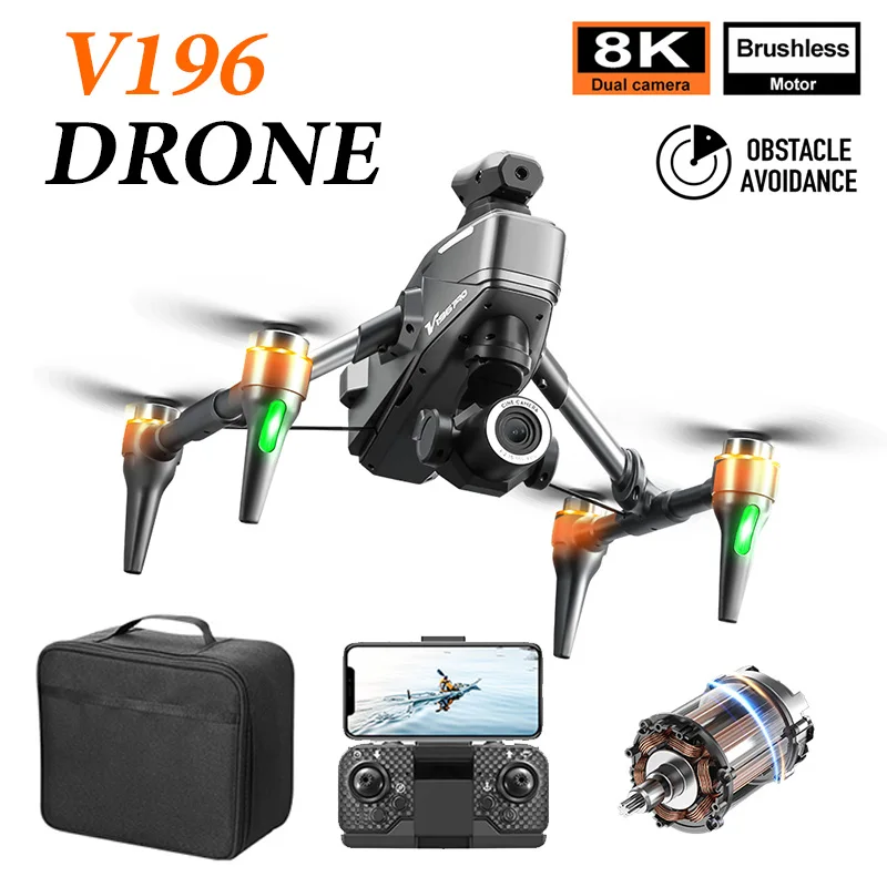 V196 Alloy Pro Max Drone Obstacle Avoidance 8K HD Dual Camera Optical Flow Toy RC Distance 1000M Brushless Foldable Quadcopter