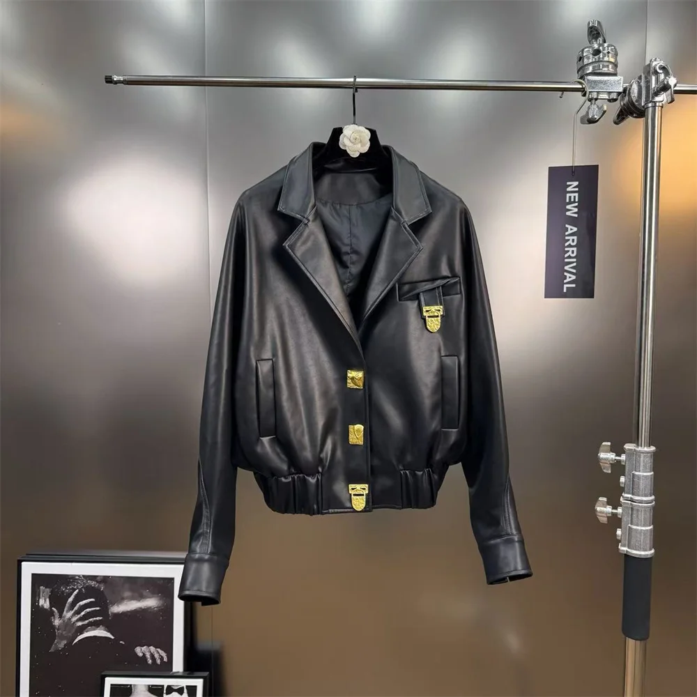 

2025 Women's Winter Leather Jacket PU Metal Buckle Motorcycle Style Women's Jacket Outerwear y2k New High Quality Coat bra