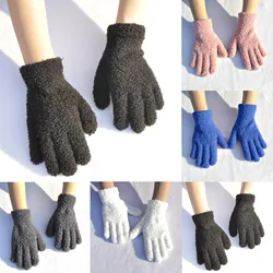 Guantes cortos de lana de Coral para niños, mitones de dedo completo peludos de felpa de punto sólido, calentador de manos para hombres y mujeres, invierno, otoño