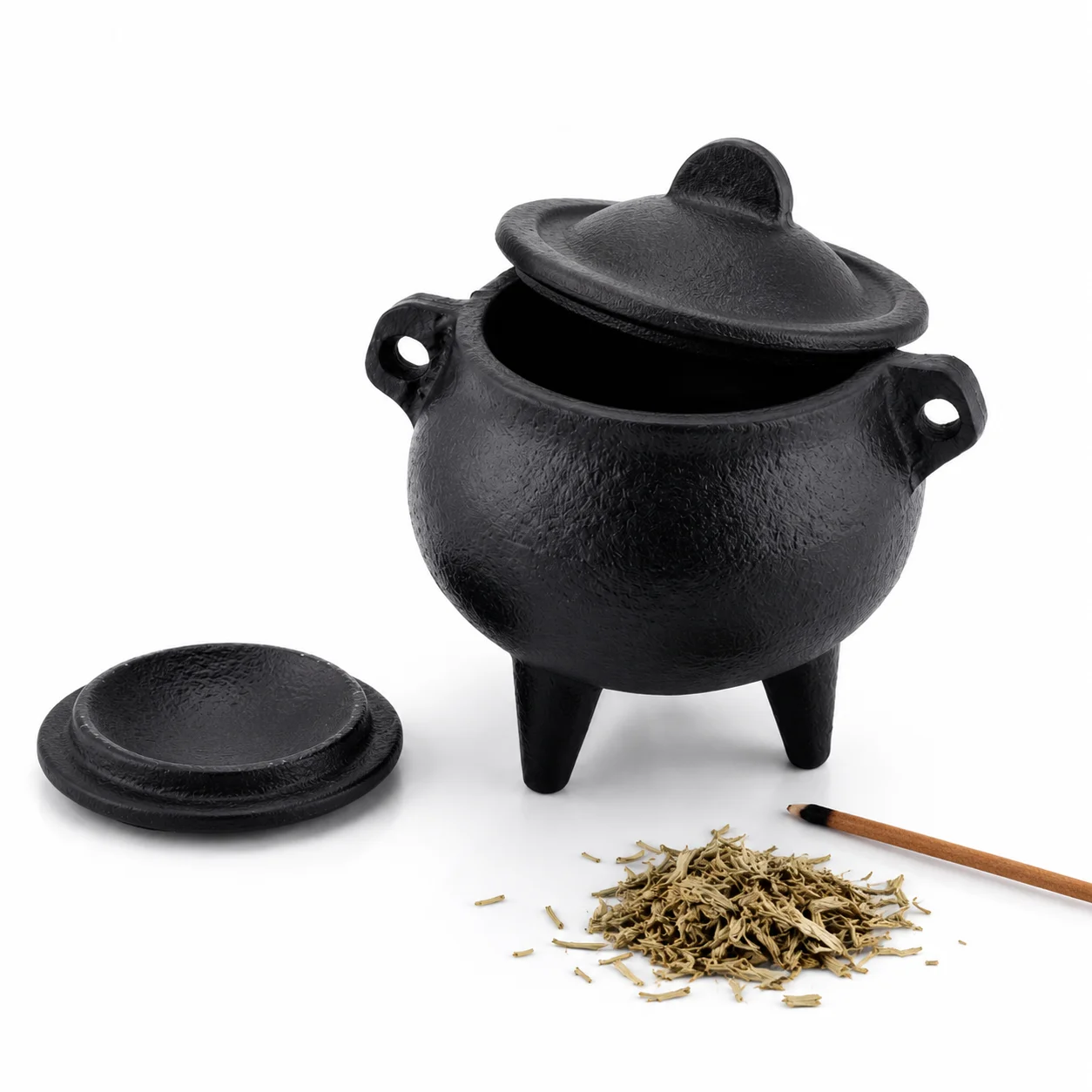 Vintage Mini Incense Burner Cast Iron Cauldron with Removable Lid Stable Tripod Yoga Meditation Purification Incense Burner