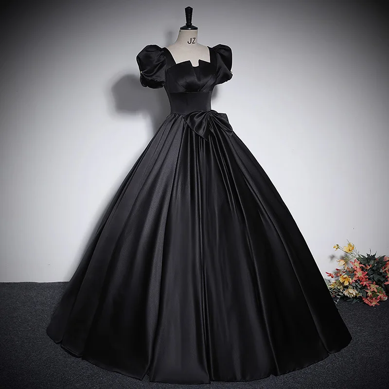 Elegant Prom Dress Puff Short Sleeves Simple Satin Evening Party Gown for Women Lace Up robes de soirée vestidos de noche