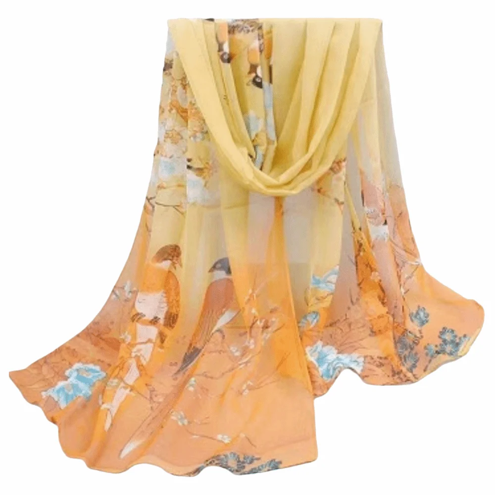 

Trendy Floral Print Chiffon Scarf Shawl Elegant 150*50cm Sunscreen Silk Scarf Turban Lightweight Breathable Long Scarf Women