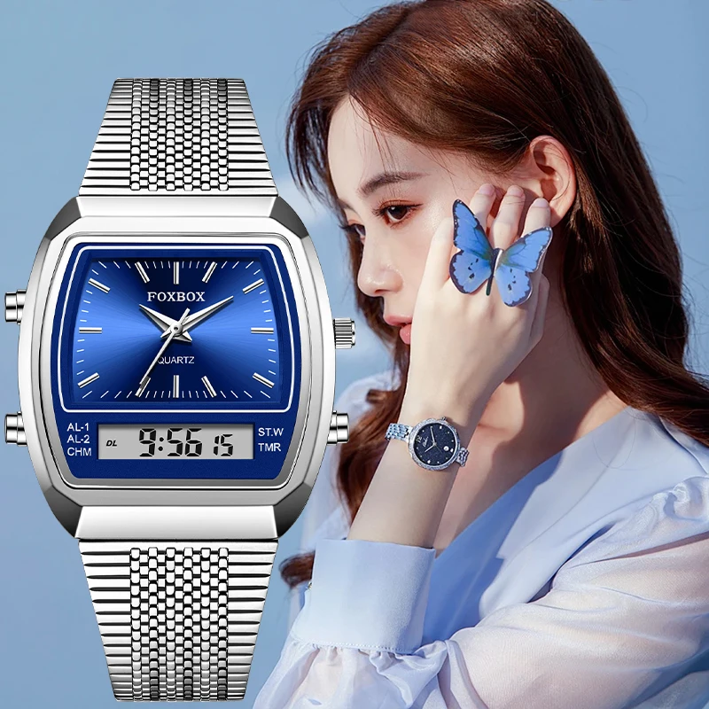 FOXBOX Elegant Fashion Woman Watch Classic Simple Casual Sports Waterproof Quartz Electronic Watches for Women Gift Reloj Mujer