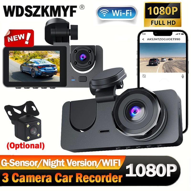 

3Channel Dash Cam for Car 1080P Video Recorder WIFI APP Dashcam Car DVR Front and Rear View Camera Night Vision Car Accessories