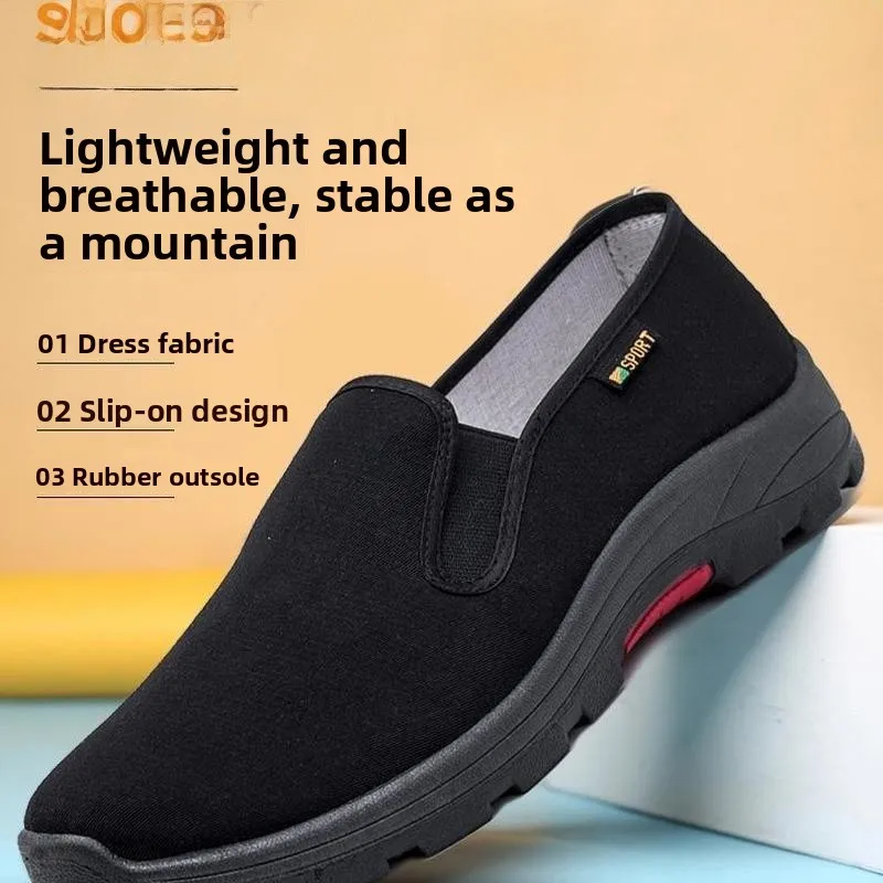 Thickened Tire Sole Beijing Men's Work Shoes Comfortable Soft Bottom Slip-On Black Labor Protection Shoes Casual Breathable r...