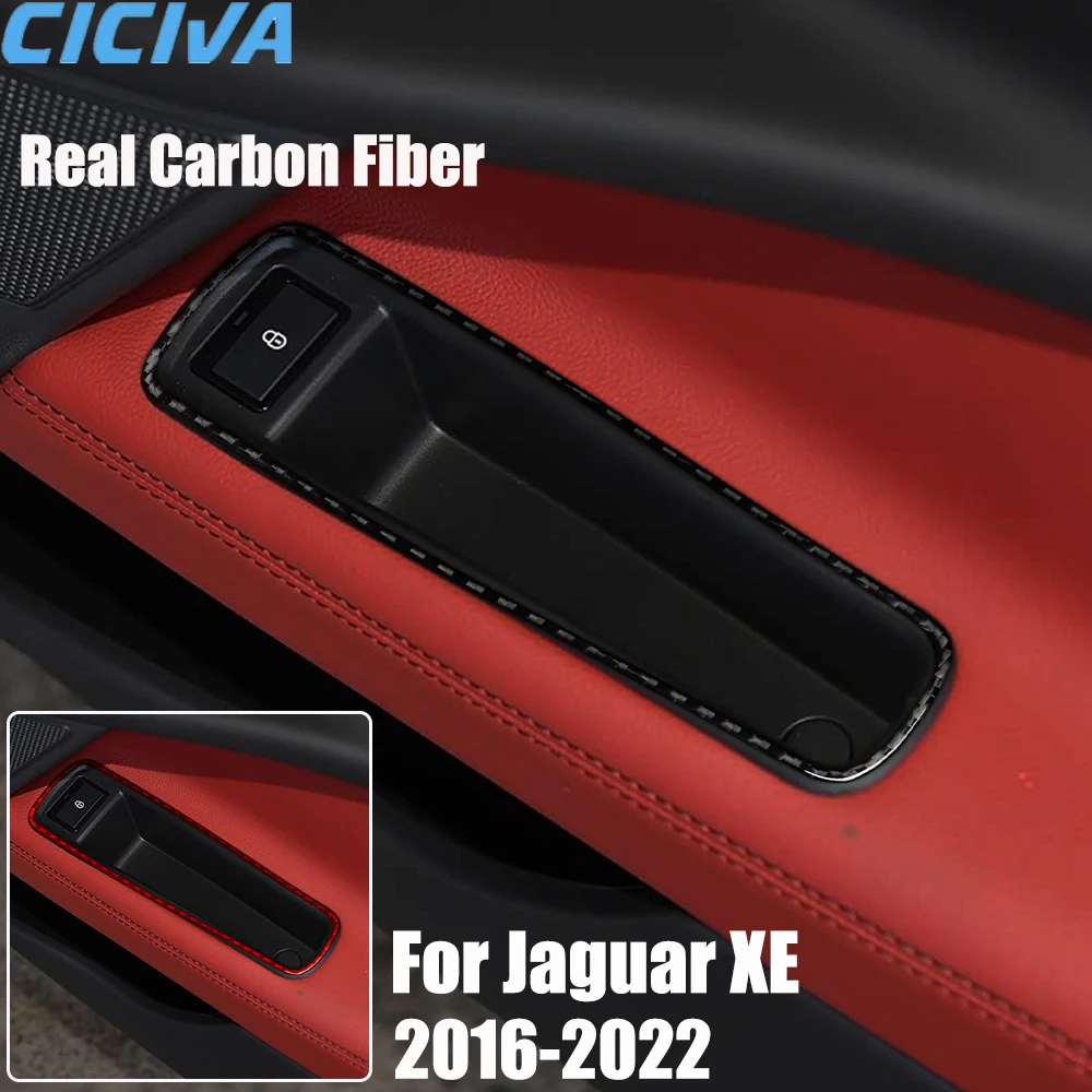 Real Carbon Fiber Car Accessories Door Lock Frame Trim Cover Soft Sticker For Jaguar XE 2016 2017 2018 2019 2020 2021 2022